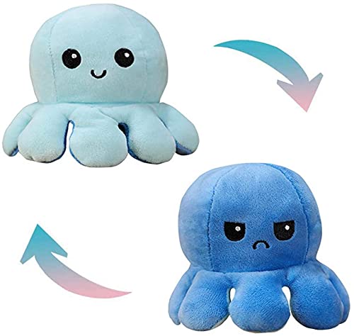AioTio Double-sided Reversible Mood Octopus Flip Plushie Toy for Kids, Blue