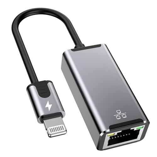 [Apple MFi Certified] Lightning to Ethernet Adapter, 100Mbps Lightning to RJ45 Ethernet LAN Network Adapter Compatible with iPhone 14 13 12 11 Pro Max XS XR X 8 7 iPad, Plug and Play, 1.6FT