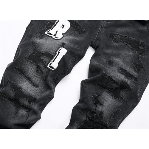 Mens Ripped Jeans, Men's Ripped Skinny Slim Fit Stretch Distressed Destroyed Jeans Denim Pants 6