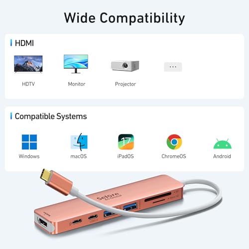 Image of USB C Hub HDMI Adapter for MacBook Pro /Air, 7 in 1 USBC Dongle with HDMI, microSD /SD Card Reader, USB C Data Port,100W PD, and 2 USB 3.0 Compatible for MacBook Pro /Air, Dell XPS, Lenovo Thinkpad.
