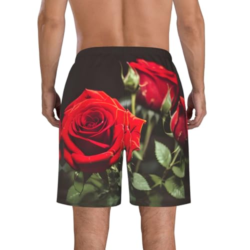 Wine and Red Rose Print Stylish Beach Shorts Swim Trunks Lightweight Breathable Summer Outdoor Activities3
