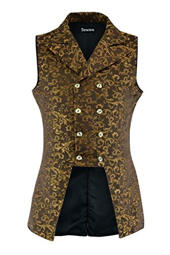 Darkrock Men's Double Breasted Governor Vest Waistcoat VTG Brocade Gothic Steampunk/Brocade Gold2