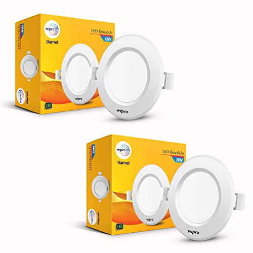 Wipro Garnet 8W Round Downlight Junction Box | Cool White (6500K) | Glare-Free Design | Recessed Downlighter for False Ceiling | Cutout ∼ 3 inch | Pac