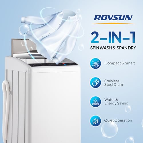 ROVSUN 25LBS Portable Washing Machine, Full-Automatic Electric Laundry Machine with Stainless Steel Drum, 110V Compact Washer, Washer and Spin Dryer Combo with Drain Pump for Dorm, Home