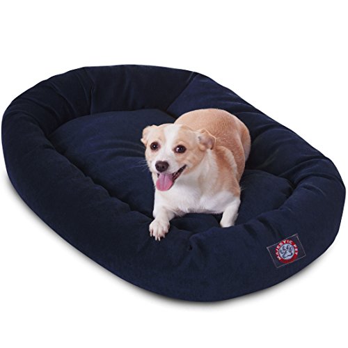 Image of Majestic Pet Villa 32 Inch Shredded Memory Foam Dog Bed for Medium Sized Dog 32x23x7 Inch-Orthopedic Pet Bed - Washable Medium Puppy Mat with Head Support-Navy