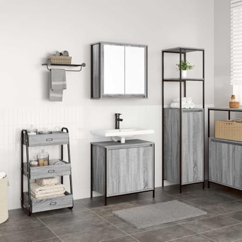 Teenpull Juego de 2 muebles de baño Sonoma, madera, 60 x 34,5 x 60 cm, armario bajo lavabo con espejo, montaje en pared, robusto, resistente a la humedad