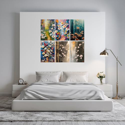 Image of SiddArtify Palette Knife Floral - Daisies Butterflies & Cherry Blossoms - 300GSM Board - 8x12 Inch - Pack of 6 Wall Room Decoration art Poster Prints