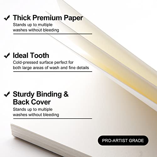Artbeek Watercolor Paper Block,9" X 12" Watercolor Block 32 Sheets 100% Cotton Cold Press 140Lb/300Gsm #TOP2