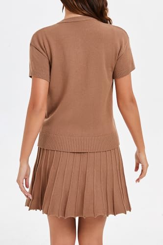 Jenisso Women 2 Piece Skirts Set Summer Knit Sweater Button Down Short Sleeve Cardigan and Mini Skirt Casual Outfit — view 5