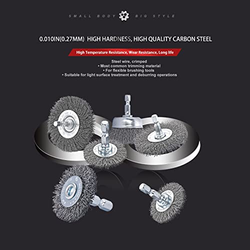 Hoyin 6Piece Drill Wire Wheel Cup Brush Set,0.010In Coarse Crimped ,Thicken Face Width With1/4In Hex Shank #TOP1