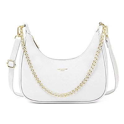 David Jones - Borsa a Spalla Donna - Borsa a Tracolla Catena Simil Pelle PU Rigida - Borsa a Mano Piccola Mezzaluna - Borsetta Pochette Borsello Hobo Clutch Sera Crossbody Bag Tendenza - Bianco