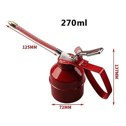 Oil Squirt Can Manual Oiler Can Iron Red Lever Lubrication Oiling Can Flexible Hose Oil Can Pump (270ml)