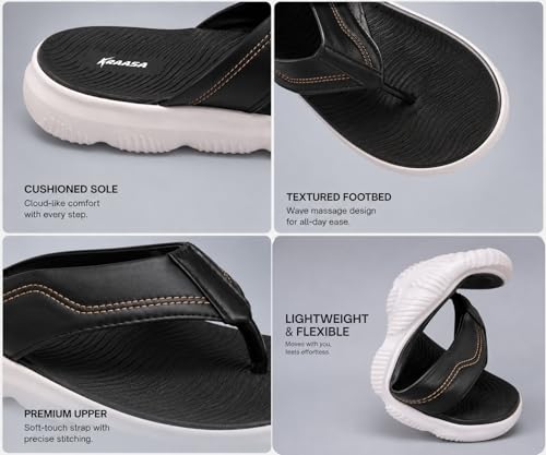 Image of Kraasa Men's EVA Flip Flops with Wide Cushioned Straps | Lightweight Thick Sole Anti-Slip Slippers Casual Summer Sandals & Chappal