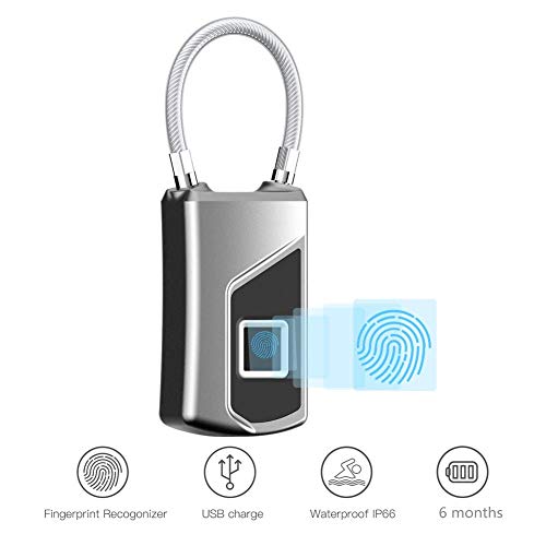 Preisvergleich Produktbild blessvt Smart Schloss Fingerprint, Daumenabdruck-Schloss USB-Aufladung IP66 Wasserdichtes Schloss Ideal Für Schließfächer, Handtaschen, Schränke, Fitnessraum, Tür, Gepäck, Koffer, Rucksack, Büro