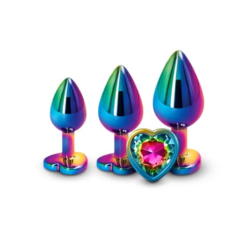 Plug anal métal arc-en-ciel avec base pierre précieuse cœur BeHorny 3 tailles - 2