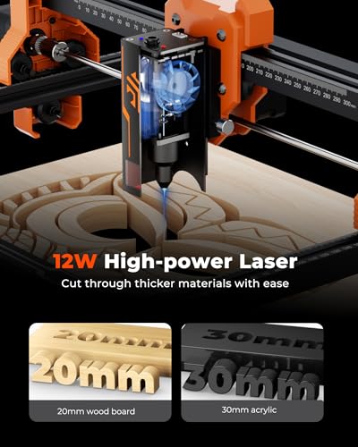Image of ACMER Laser Engraver, S2 Laser Cutter Machine 12,000mW, 72W Output, 0.01mm Precision, 300x300mm Area, 10000mm /min Speed, for Wood, Metal, Leather, Acrylic, DIY & Education