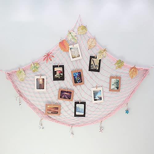 Decorative Fishing Net,Maritime Beach Themes Wall Decoration,Fishing Net Decoration for DIY Photo Hanging Picture Frame Wall Hanging Photo Net for Home Garden Maritime Decoration,Pink 100 x 200 cm - Image 2