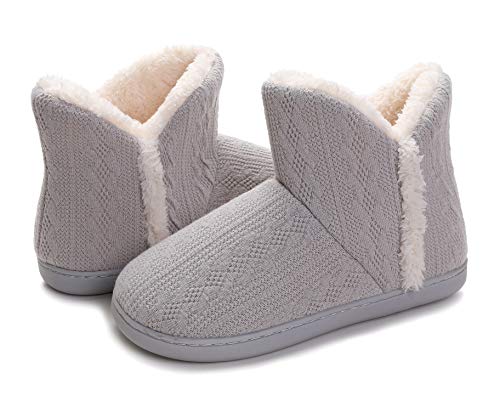 Vonluxe Women's Knit Bootie Slipper Fuzzy Memory Foam House Slippers Comfort Plush Lining Shoes Indoor Outdoor Sole3