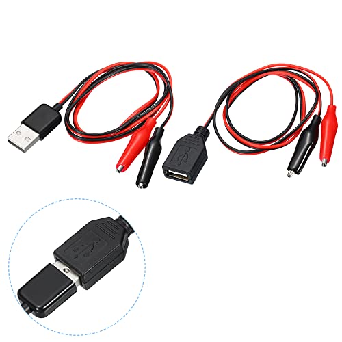 Image of MECCANIXITY Crocodile Clamps Test Wire, USB Male & Female to Alligator Clips 60cm for Charge Testing Circuit Adapter Black Red 3 Set Pack of 3