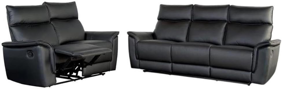 Pemberly Row Reclining Loveseat and Sofa Set in Black Faux Leather