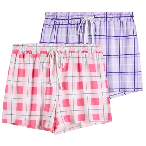 Image of 2 Pack Pajama Shorts for Women Cotton Sleep Shorts Casual Lounge Pants Drawstring Pj Bottoms