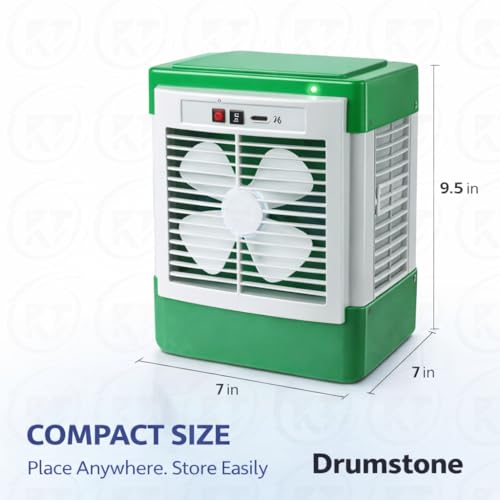 Image of DRUMSTONE ( 2026 Brings 15 Years Warranty ) Mini AC Portable Air Cooler Rechargeable with 1.5L Tank, USB Cooling Fan, Personal Desk AC for Room Office Travel, Battery Powered Cooler Fan