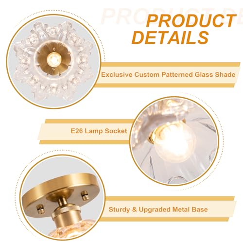 Image of Semi Flush Mount Ceiling Light, Vintage Ceiling Light 11 inch,Transparent Glass Light Fixture E26 for Kitchen Entryway Bedroom Dining Room