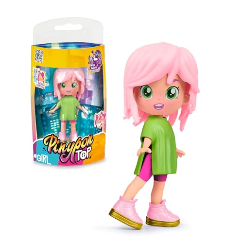 Pinypon TOP Girls Pink, Chica TOP Rosa con Outfit de Street Style, Figura de 11 cm Articulada de Brazos y Piernas, Doble Cara y Ropa y Zapatos Intercambiables, +4 años, Famosa (PNN00300)