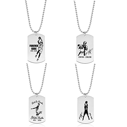 4PCS One Set Stainless Steel Ko-be bryant RIP Army Tag Charm Pendant Necklace Titanium steel chain Basketball Star Memorial Souvenir For Fans