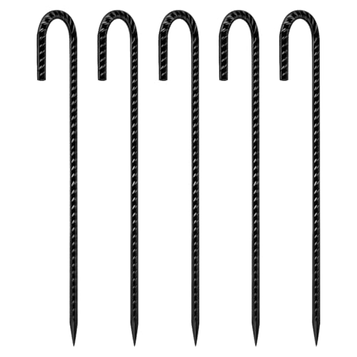 Estacas de Rebar 12 Pulgadas Paquete de 5, Gancho en J Negro Premium de Alta Resistencia para Valla de Cadena, Tiendas de Campaña, Inflables miniatura 1
