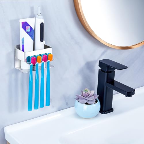 Image of Toothbrush Head Holders, Electric Tooth Brush Head Holder, Adhesive Toothpaste Holder for Shower Bathrooms, Wall Mounted Tooth Brushing Holder Organizer Storage (Silver, Small)