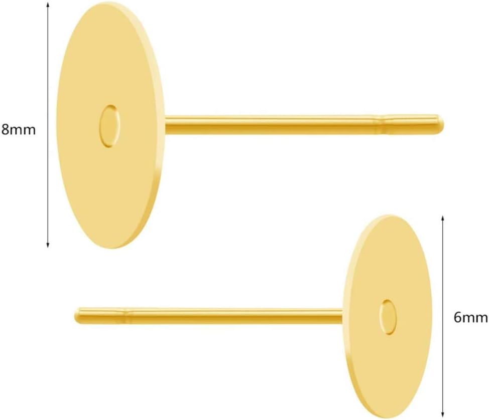 Adabele 100pcs Hypoallergenic Earring Posts 14k Gold Plated Brass Stud Earrings 3mm Small Flat Board Glue On Setting with Earnut Back CF222-3