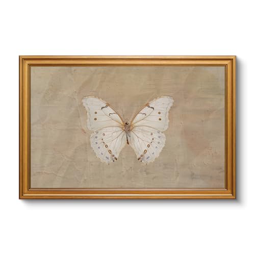 Image of VIYYIEA Vintage Gold Framed Wall Art for Living Room, White Butterfly Canvas Prints Home Decor, Oil Painting Picture, Bedroom Wall Decor Gifts for Friends or Family -【Morpho polyphemus】-(24L x 16W)