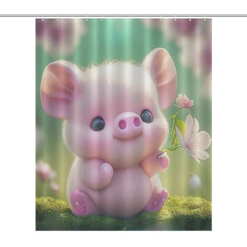 Rideau de douche cochon mignon en polyester imperméable 152x183cm - 7