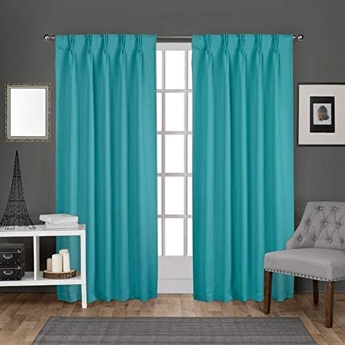 KEMCO Double Pinch Pleat - Room Darkening Blackout Polyster Sateen Weave Curtains Panel & Drapes (Turquoise Solid, 64 Inch by 84 Inch- 2 Panel Combined Size)