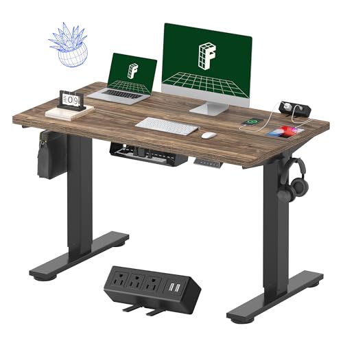 Image of FLEXISPOT EN2 Whole-Piece Standing Desk with Clamp Power Strip, 48 x 24 Electric Stand Up Height Adjustable Desk with Cable Management (Black Frame + 48 inch Black Walnut Desktop, 2 Packages)