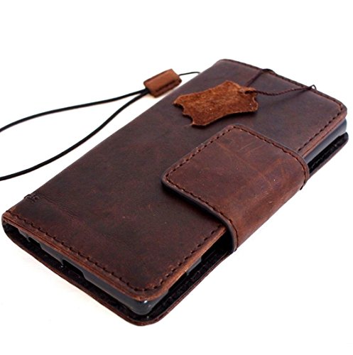 Genuine Real Leather Case Fit Sony Xperia Z5 Premium Book Wallet Handmade Cover Brown Id Z 5 Magnet Strap Daviscase #TOP4
