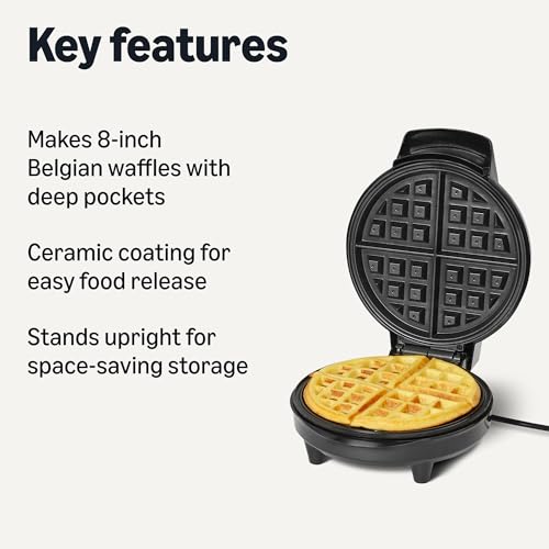 Amazon Basics Belgian Waffle Maker with Round 20.3 cm Ceramic Non-Stick Plate, Browning Control, Black by Amazon Basics - Image 2