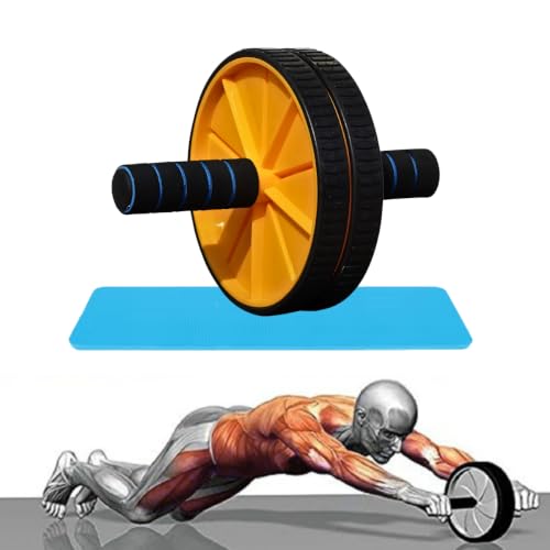 Image of Abs Roller Wheel with Anti-Slip Grip & Soft Knee Mat | Home Workout Equipment for tummy Trimming | Dual Wheel Ab Roller for Core strengthening, Belly Fat Burn & Fitness Training (Yellow)