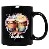 Personalized Choose Name Bongo Drum Musician Instruments Black Coffee Mugs Cups 11 Oz 15 Oz, Customi