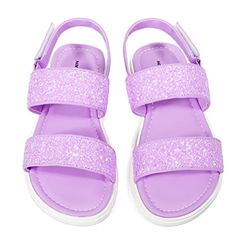 Harvest Land Girls Glitter Sandals Two Strap Open Toe Hook And Loop Summer Flats Shoes With Slingback Purple Size 1 Little Kid #TOP5