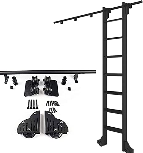 Kit de herrajes para escalera de biblioteca deslizante de acero negro y riel de 6 metros 2