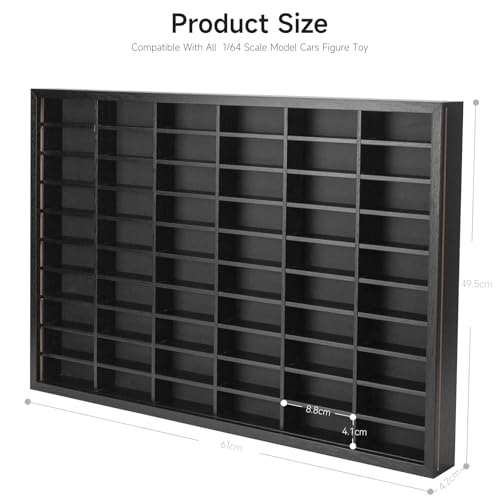 Image of Wooden Wall Mount Display Case for Hot Wheels with Dust Resistant Acrylic Door ,Matchbox 1 /64 Scale Diecast Model Cars Display Storage Organizer Case, Stores up to 60 Cars