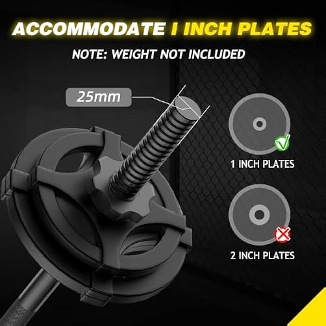 Weight Lifting Bar 57, 1 Standard Straight Barbell Bars Olympic for Home Gym Weight lifting/Strength Training/Squat/Bench Press/Deadlift/Lunges/Hip Thrusts, 2 Star Collars (480lb Weight Capacity)