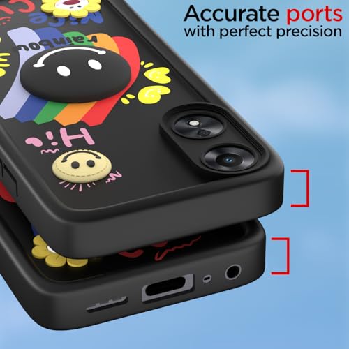 Image of Pikkme Back Cover for Oppo A78 5G | Soft Silicone| Cute Rainbow Smile & 3D Cartoon Flower Design | Shockproof Raised Camera Protection Bumper Case (Black)