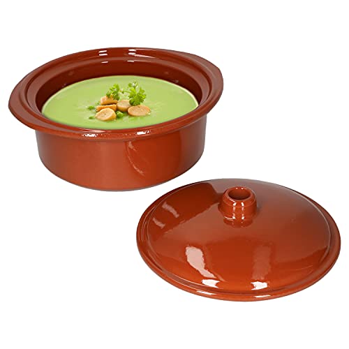 MamboCat Tontopf mit Deckel zum Kochen 1,6 Liter I runder Schmortopf backofengeeignet Keramik I Ton-Kochtopf mit 2 Griffen I Bräter Cocotte Auflaufform I keramische Grillschale I Mittelalter Geschirr