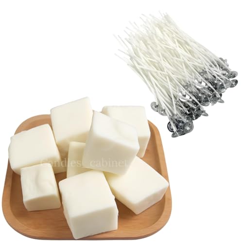 Candles Cabinet 100% Pure Soy Wax for Candle Making (500g) with 50 Pcs 3-Inch Cotton Wicks – Natural Soy Cubes for DIY Scented Candles – Professional Grade Soy Wax Kit for Beginners & Professionals