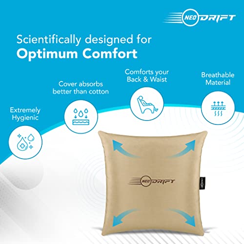Image of Neodrift - Back Support for Lumbar Support Memory Foam Orthopedic Backrest Cushion for Lower Back Pain Relief for Car Seat, Office Chair, Home Sofa (Square Pillow, Beige)