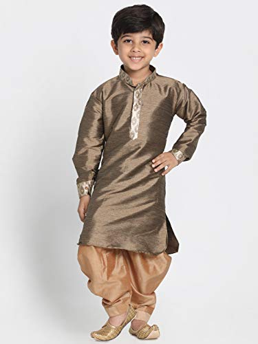 Image of VASTRAMAY Boy's Silk Blend Solid Kurta and Dhoti Pant Set