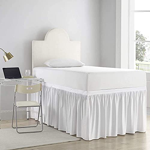Dorm Room Bed Skirt- Ruffled Dorm Sized College Dorm Bed Skirt-100% Microfiber Bed Skirt-Dust Ruffled Bed Skirts-42 inch Tailored Drop-Ruffled Dorm Sized Bed Skirt White, Twin-XL/42 Drop
